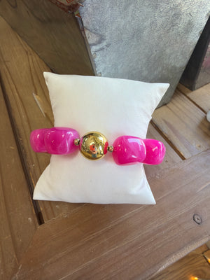 Pink Beaded Bracelet  with Gold Bead