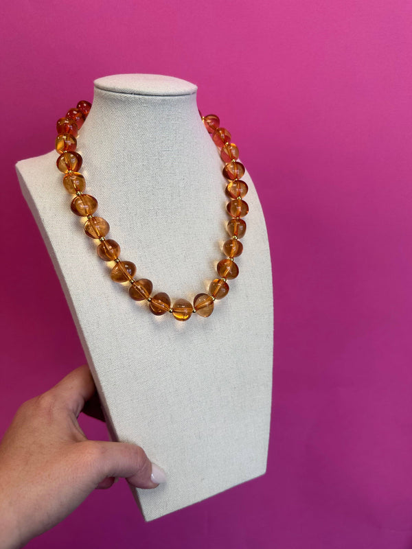 Bauble Bead with Gold Bead Necklace - Light Brown
