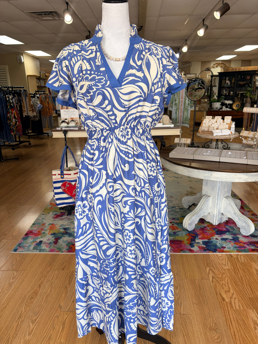 Blue Abstract Midi Dress