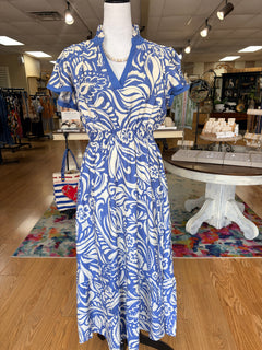 Blue Abstract Midi Dress