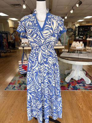 Blue Abstract Midi Dress