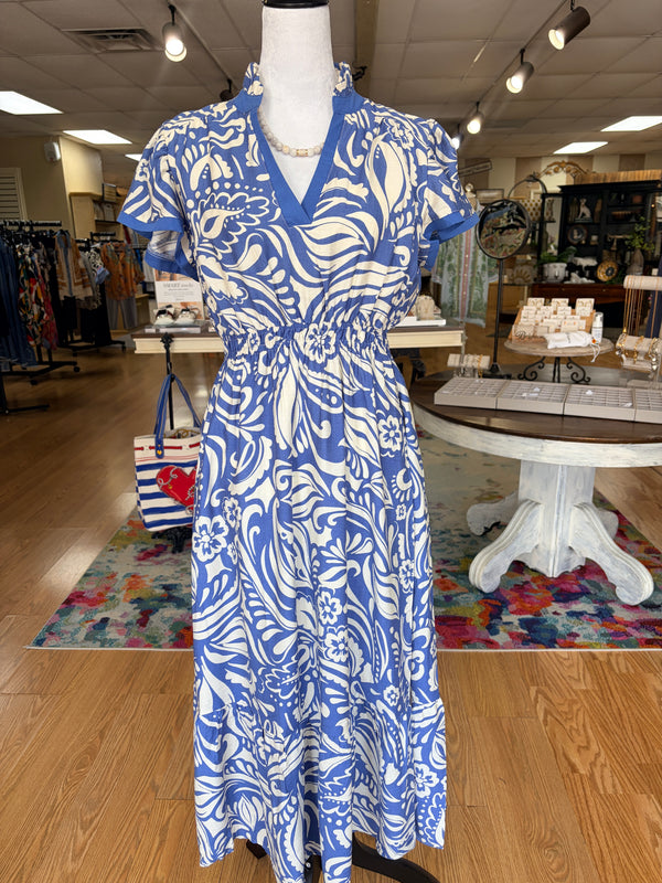 Blue Abstract Midi Dress