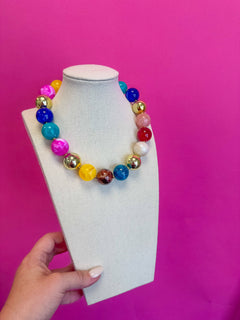 Statement Bead Necklace -Multi with Gold Ball