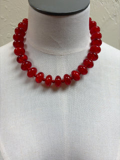 Red Saucer Beaded Necklace