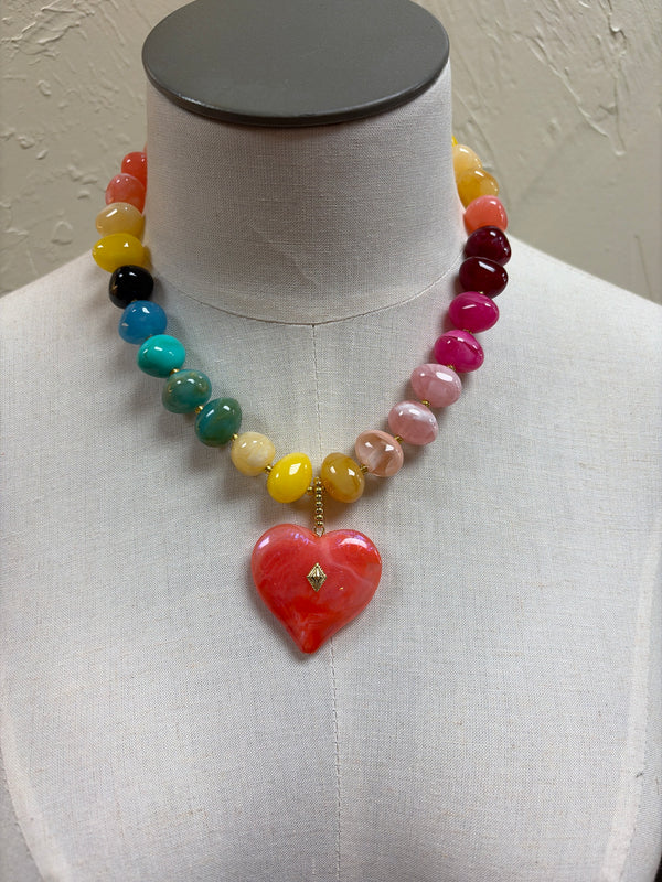 Beaded Necklace with pink heart