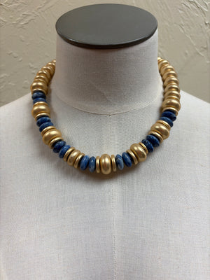 Blue and Gold beaded necklace
