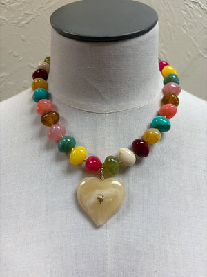 Beaded Necklace with ivory heart