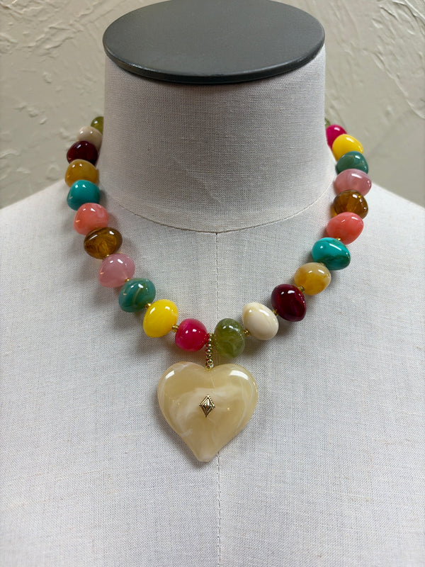 Beaded Necklace with ivory heart