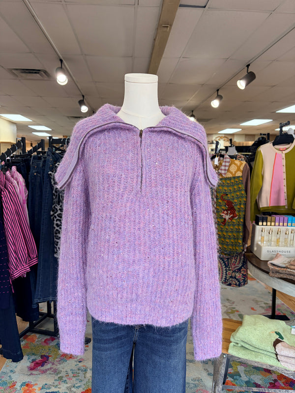 Purple Sparkle Half Zip Sweater