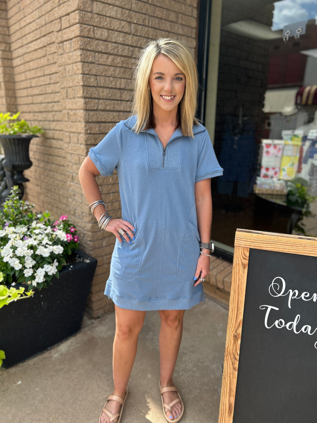 Blue Zip Front Dress