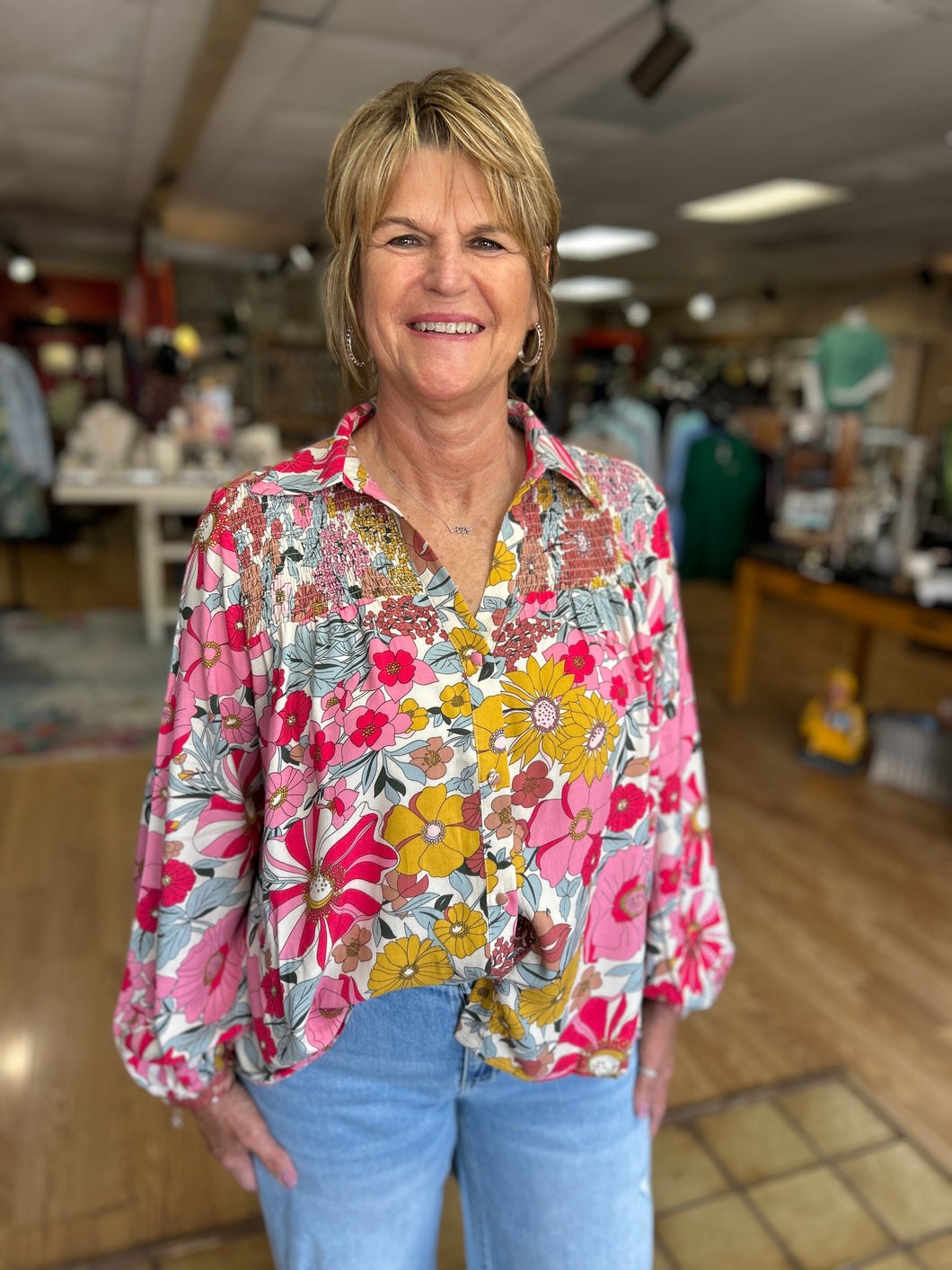 Retro Floral Print Top