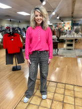 Load image into Gallery viewer, Black Leopard Wide Leg Jean
