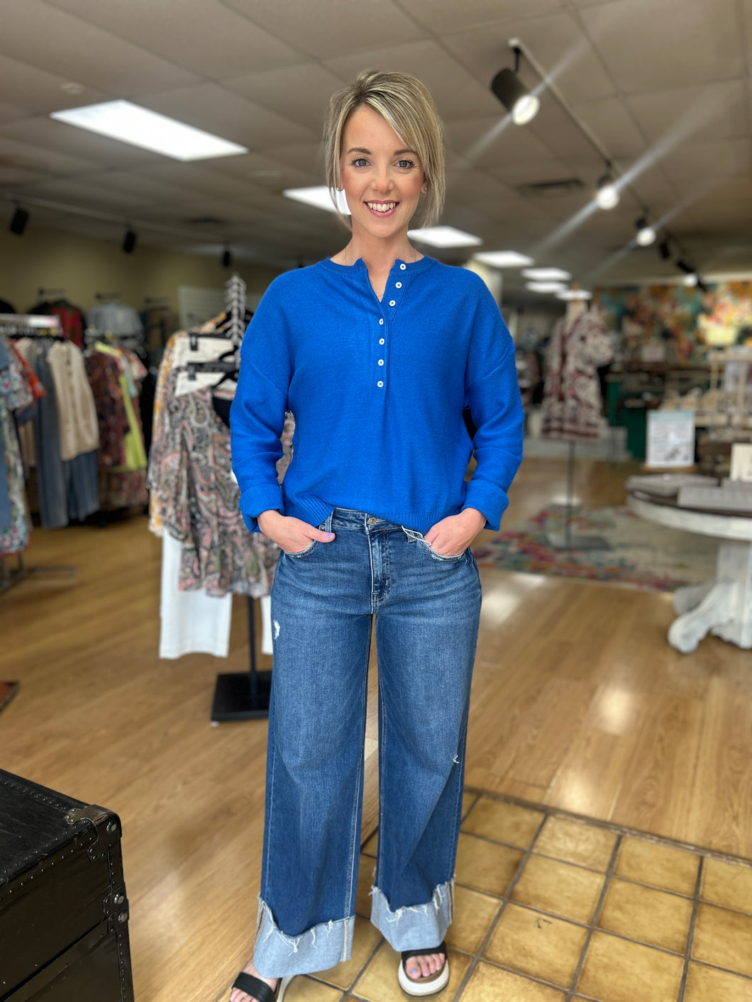 Royal Blue Sweater with Buttons