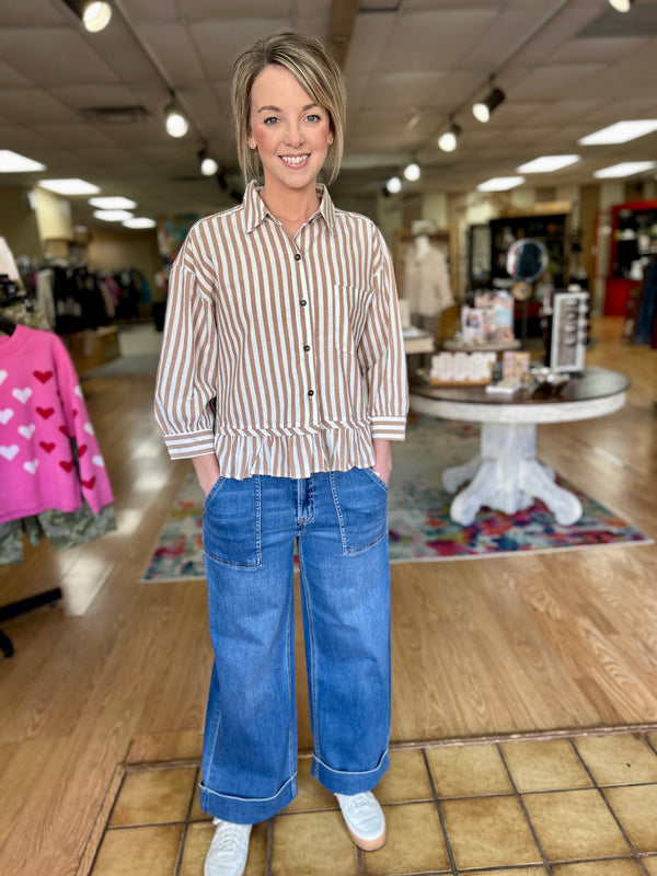 High Rise Cuffed Wide Leg Jeans