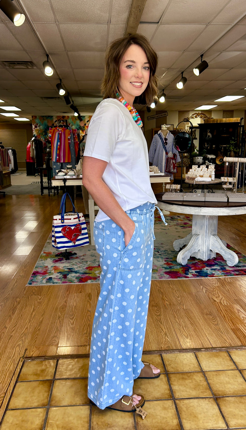 Relaxed Wide Leg Polka Dot Pants