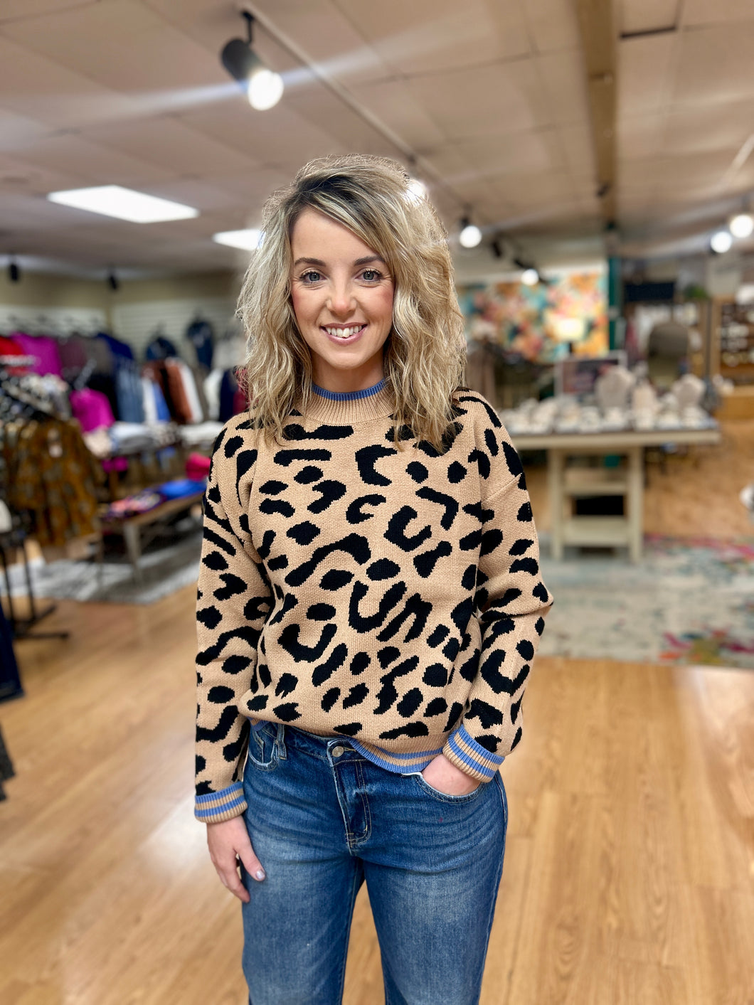 THML Cheetah Sweater with Blue Detail