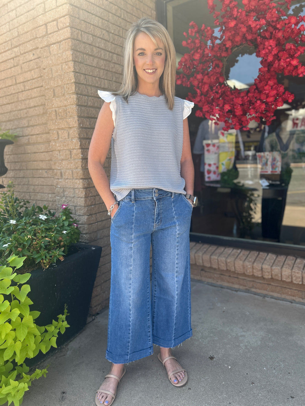 High Rise 2 button Wide Trouser Jean