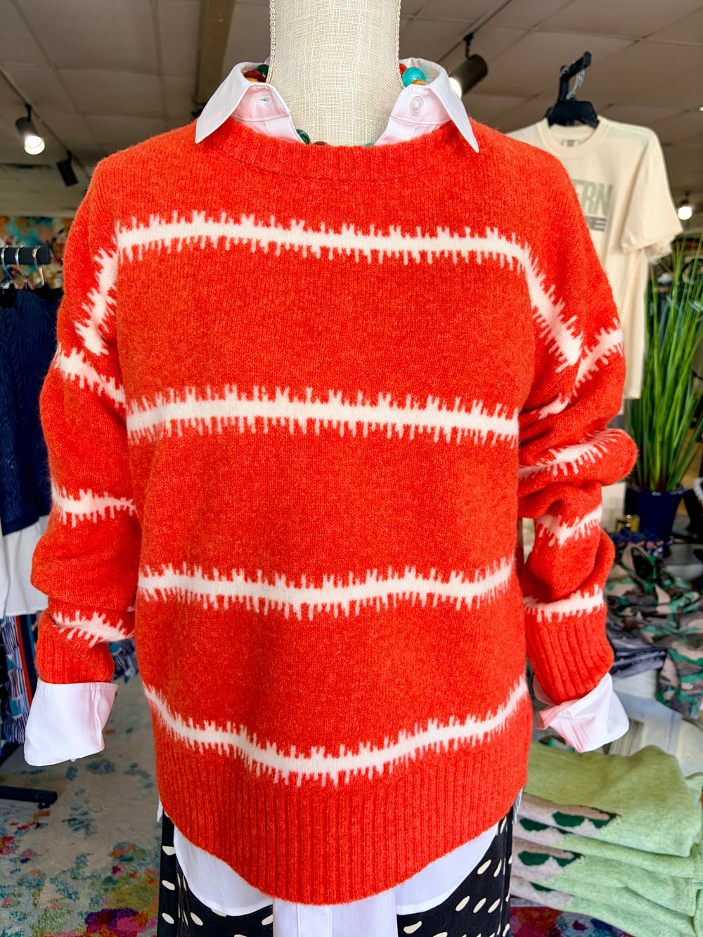 Orange Crew Neck Boxy Sweater