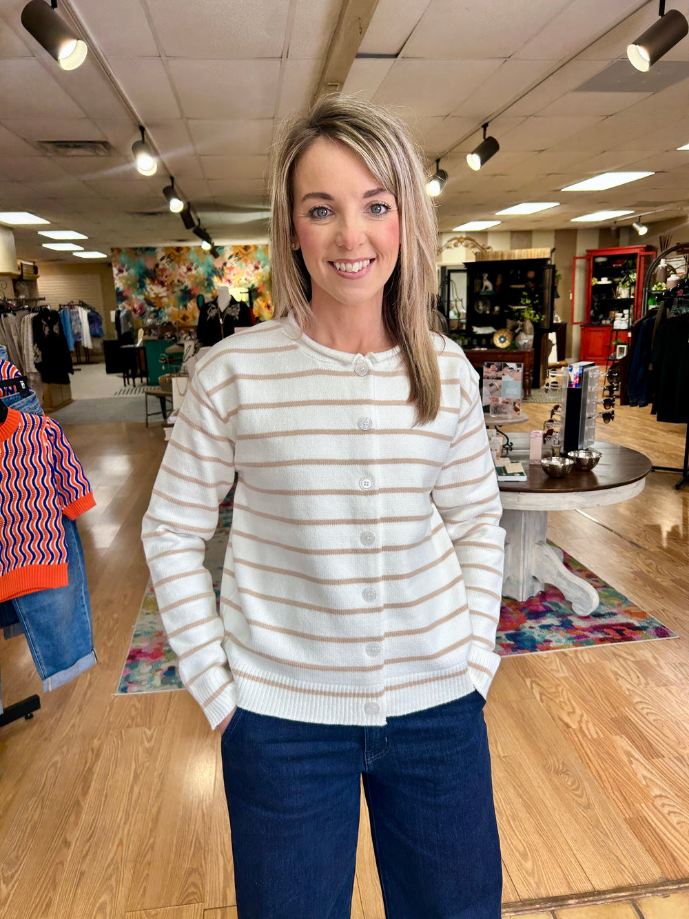 Taupe and off white top