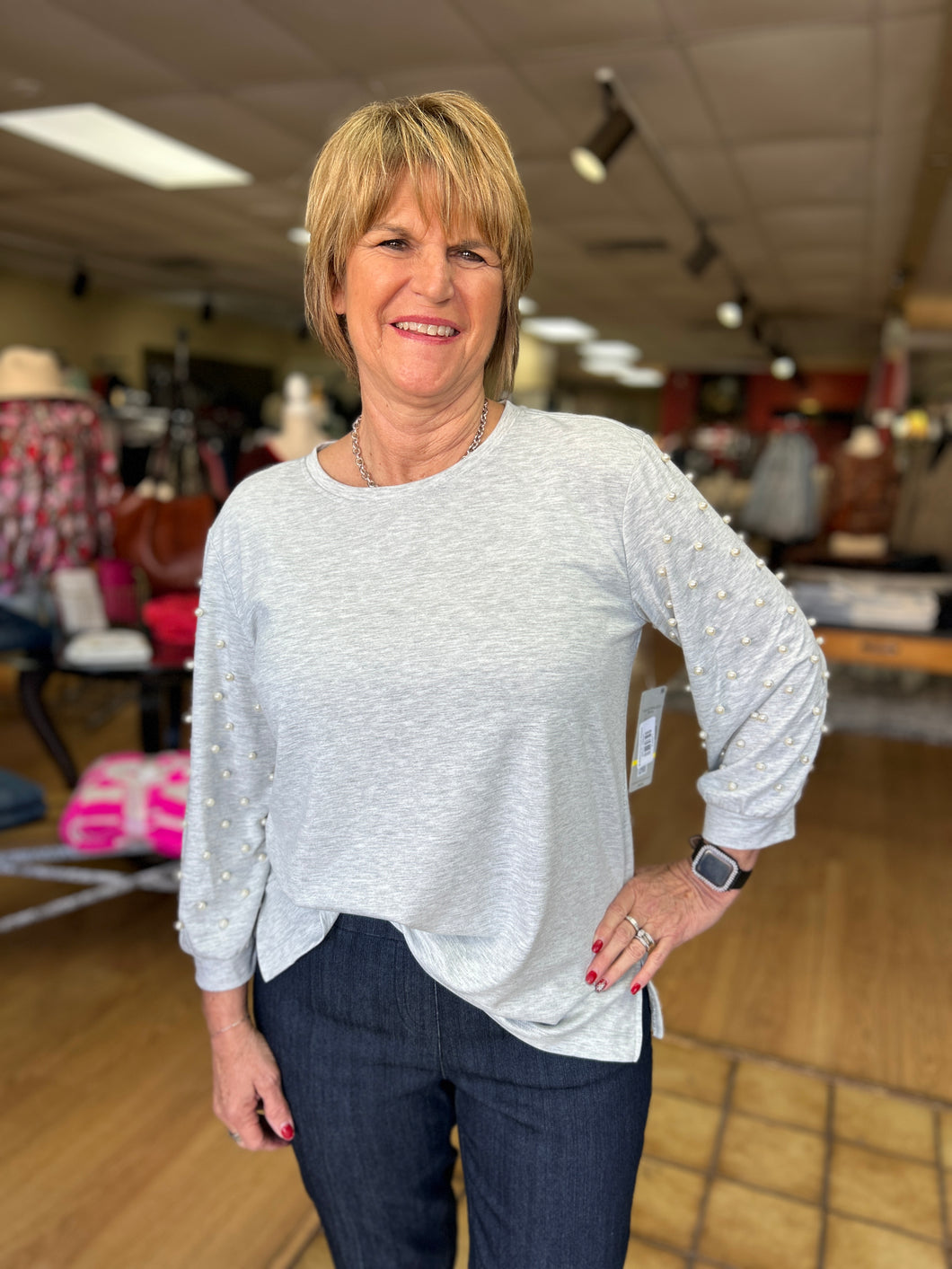 Multiples Gray Pearl Sweater