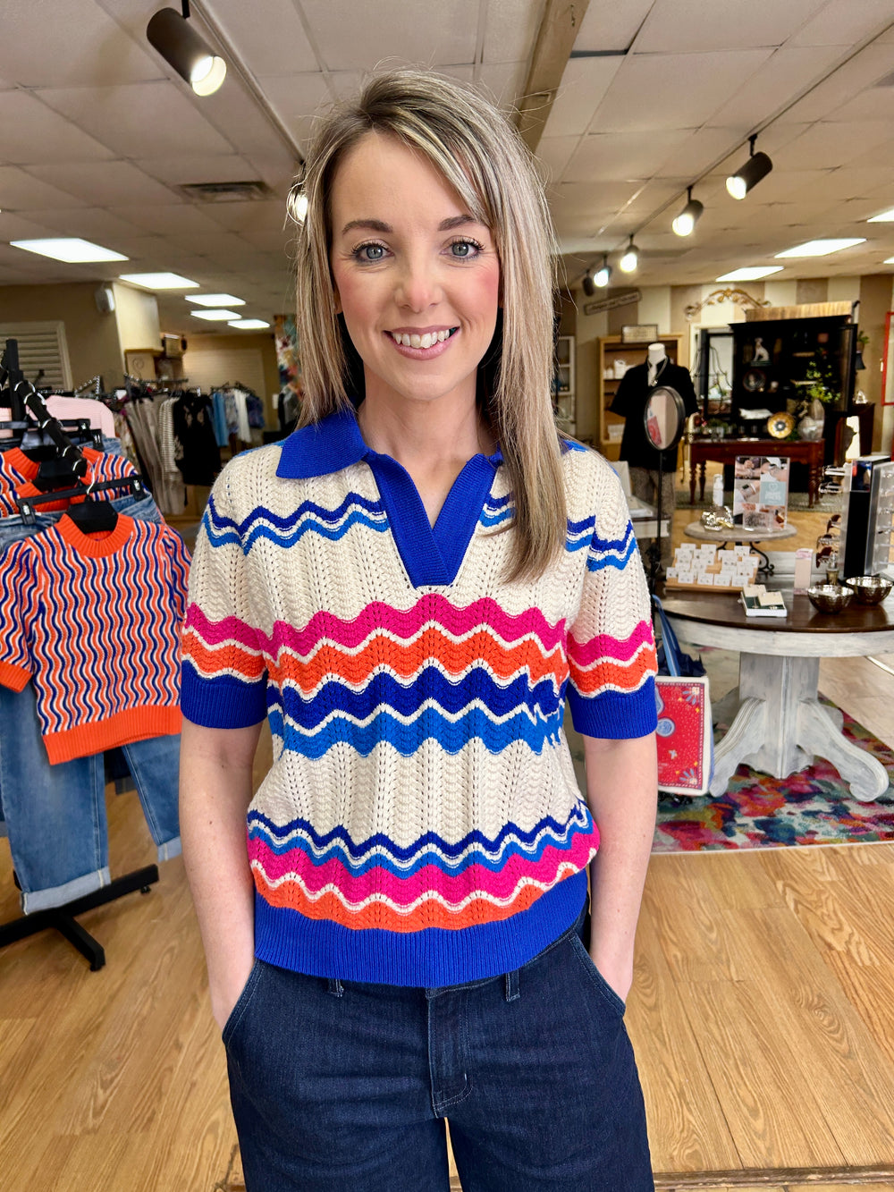 Pink and Blue Short Sleeve Sweater