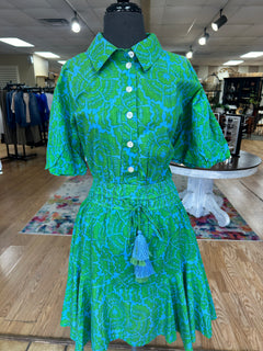 Uncle Frank Flounced Hem Shirt Dress- Green