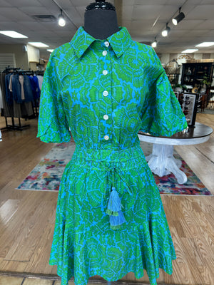 Uncle Frank Flounced Hem Shirt Dress- Green