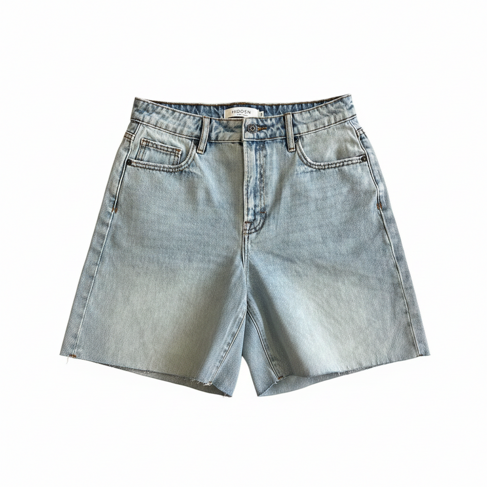light wash denim wash shorts