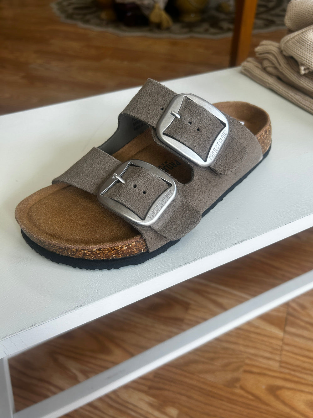 Project Cloud Taupe Suede Slides