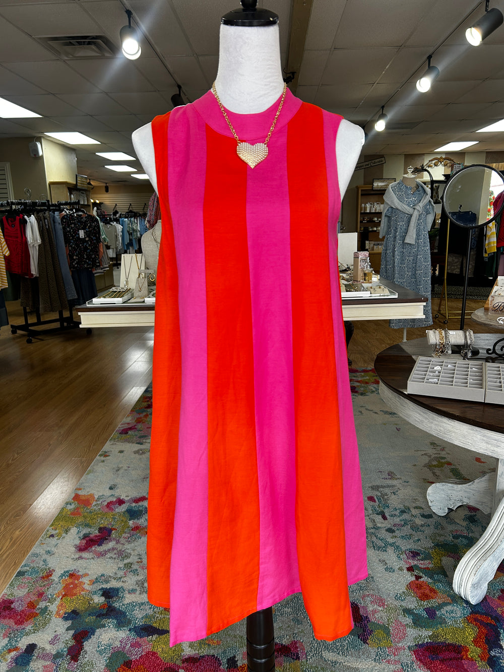 orange and pink color block dress