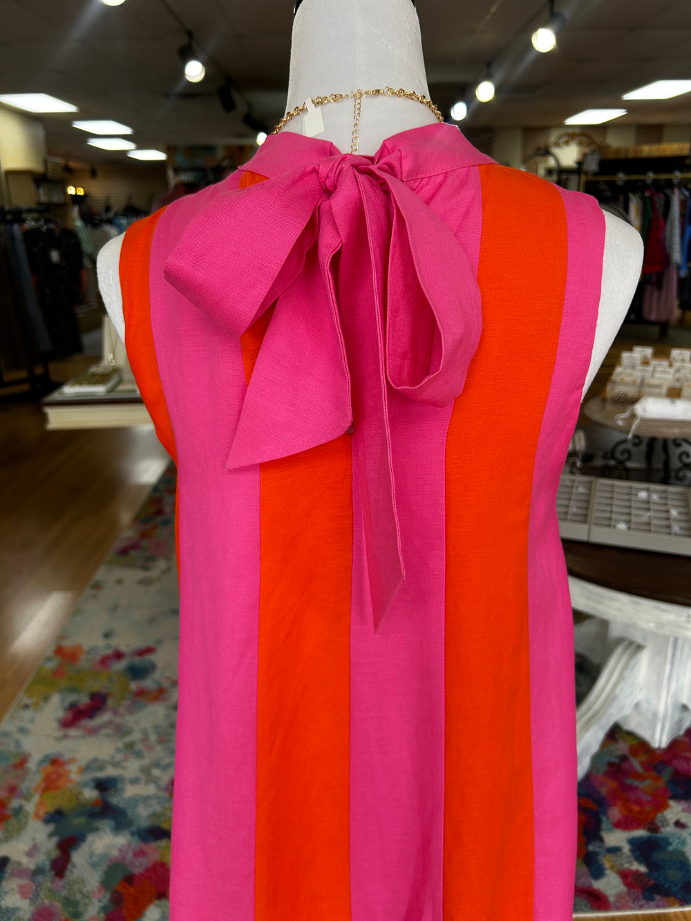 orange and pink color block dress