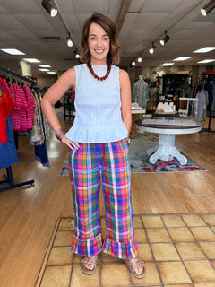 Pink and Navy Plaid Pant
