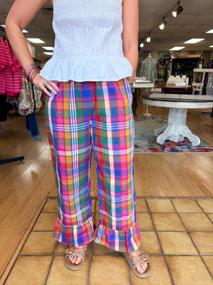 Pink and Navy Plaid Pant