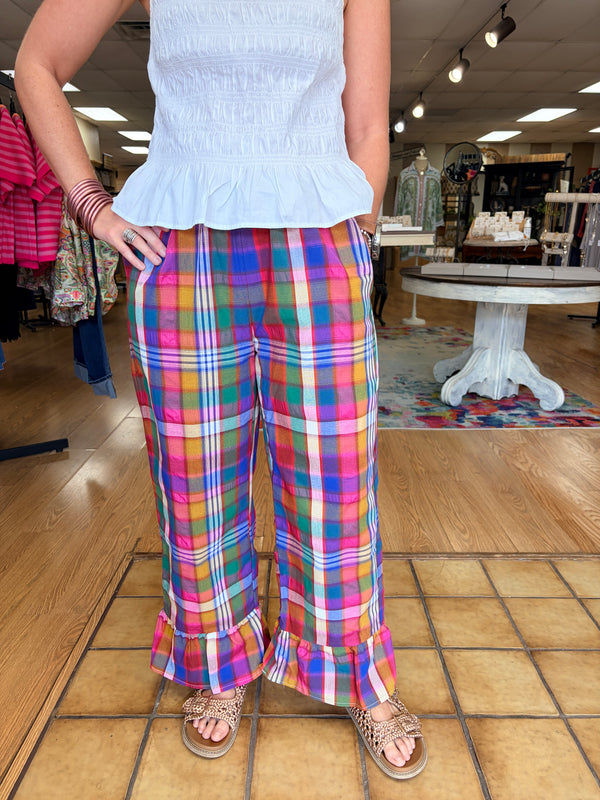 Pink and Navy Plaid Pant