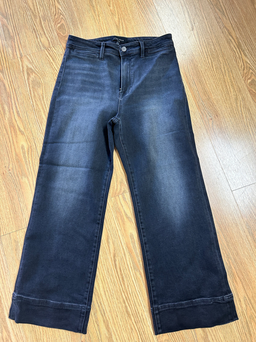 Washed Black High Rise Crop Wide Jeans