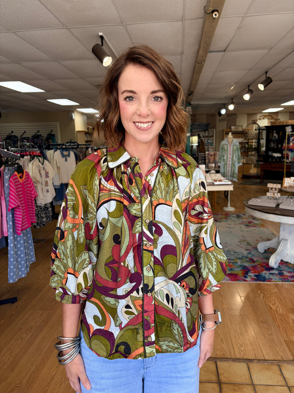 Olive Print Blouse