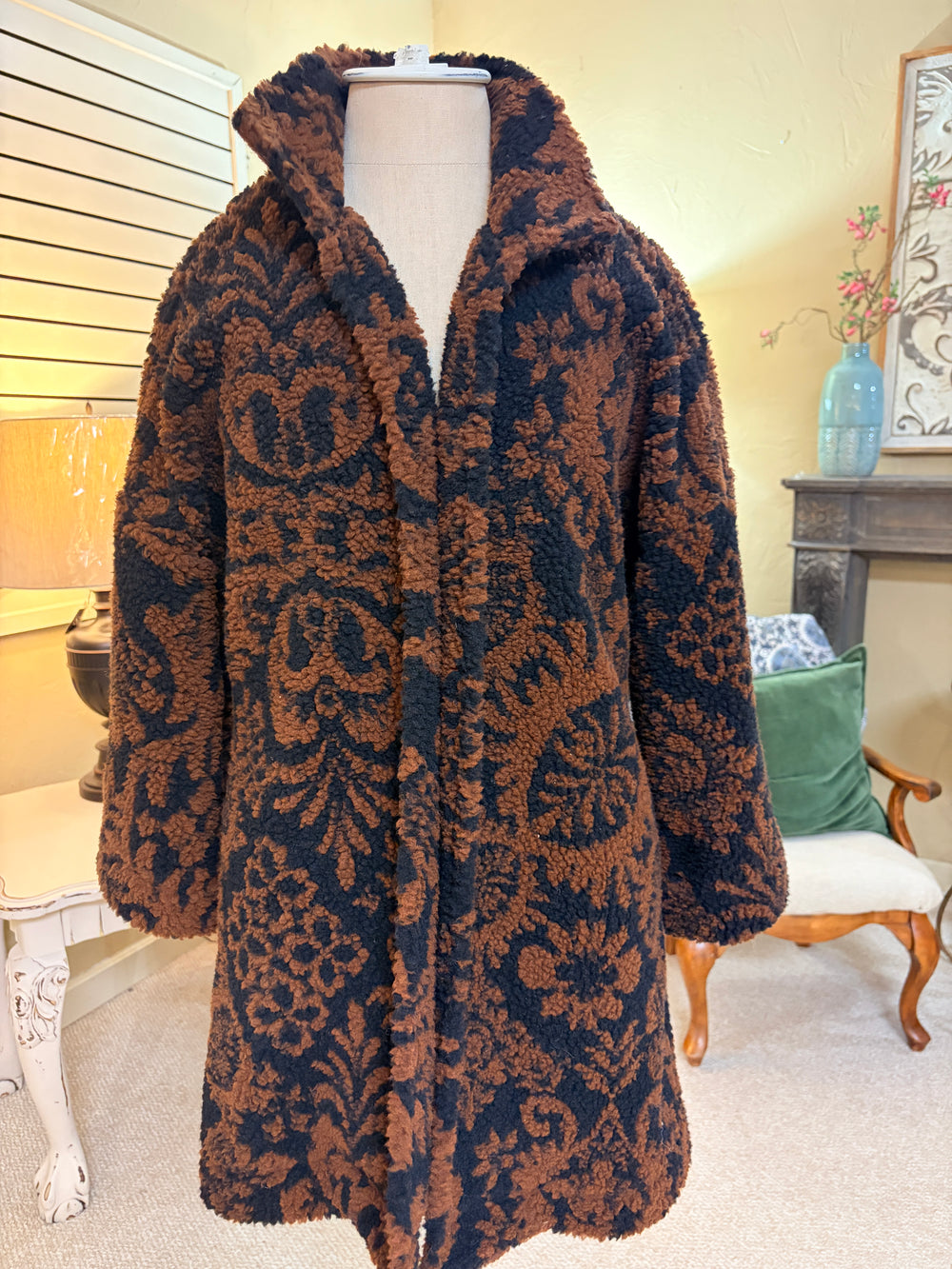 Ivy Jane Tapestry Sherpa Coat- Brown