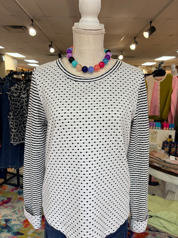 Ivory Top with Black Polka Dots