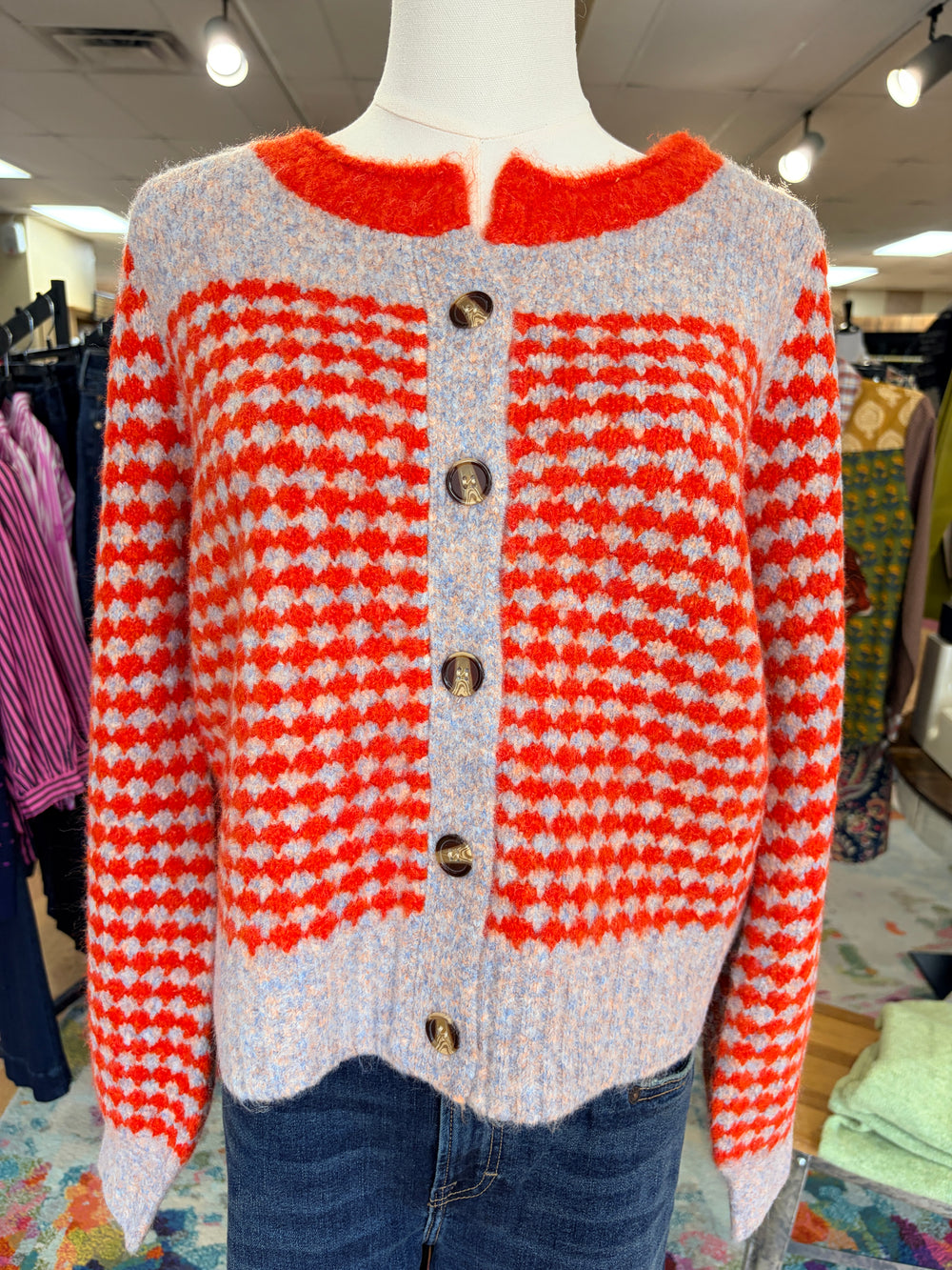 Orange Check Cardigan