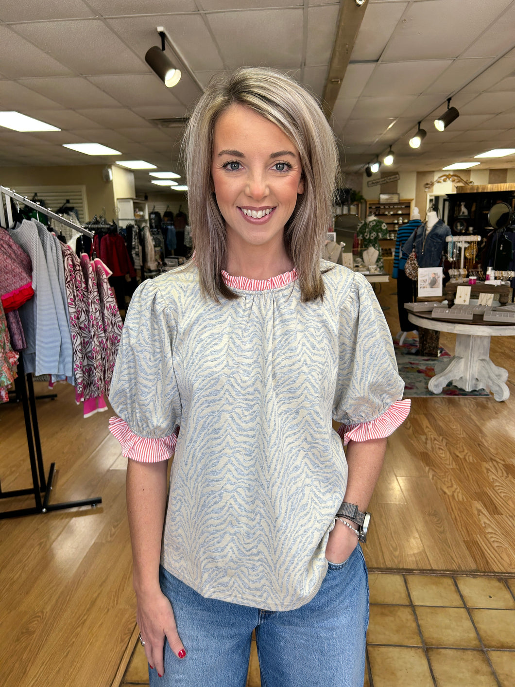 Taupe Ruffle Detailed Top