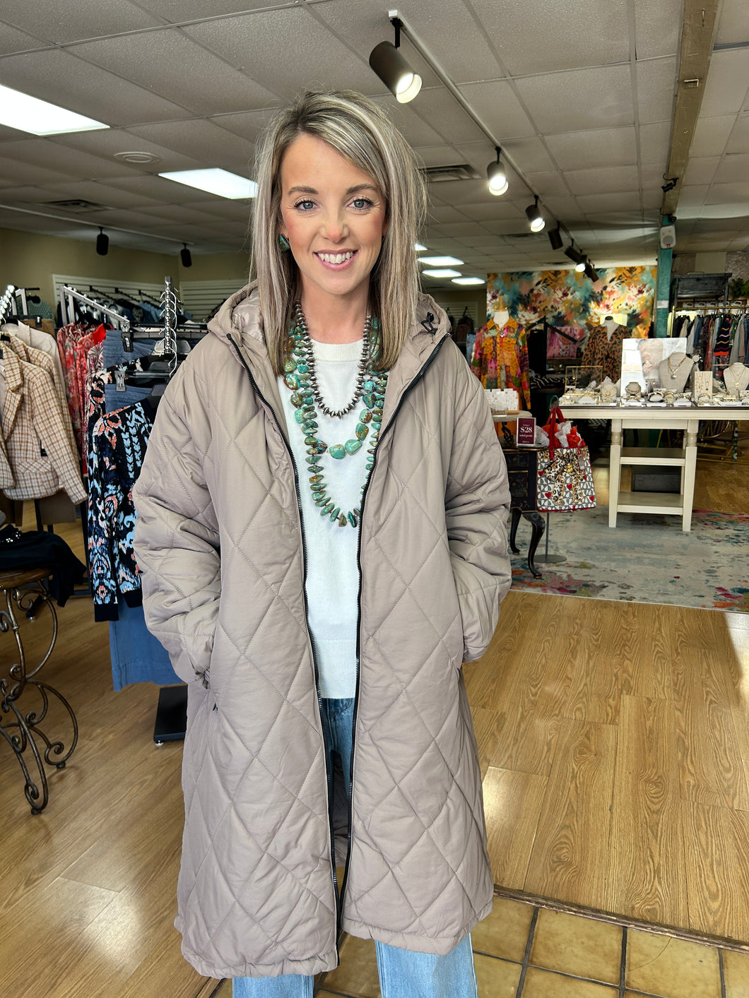 Long Puffer Jacket- mushroom