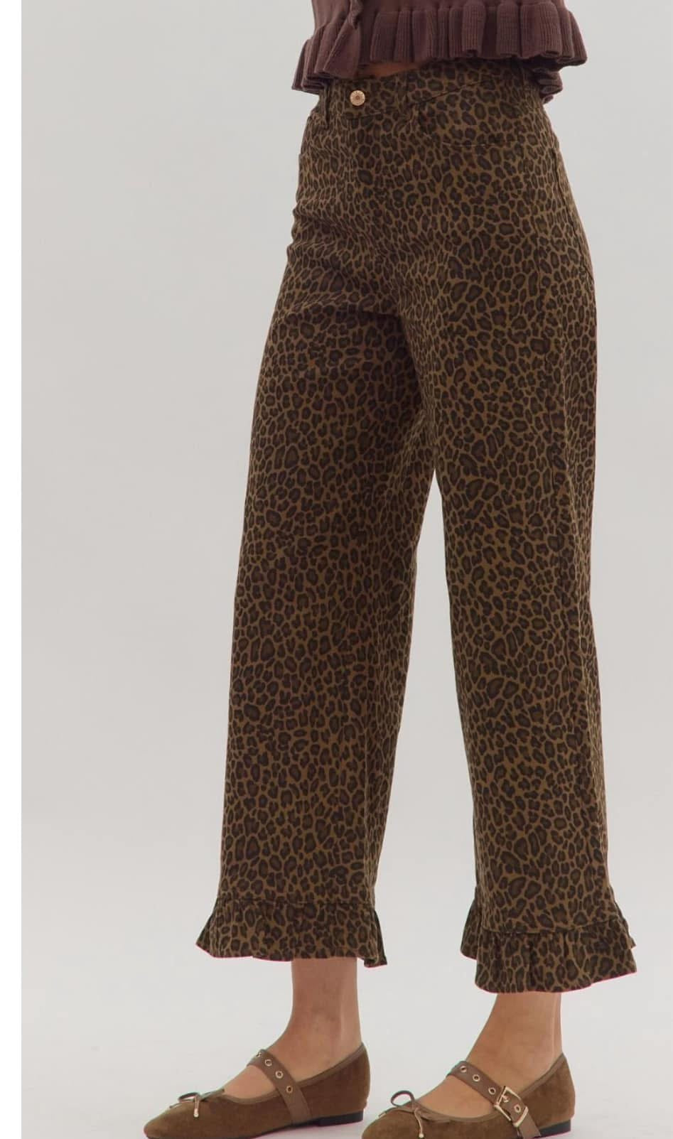 Leopard Pant with ruffle hem