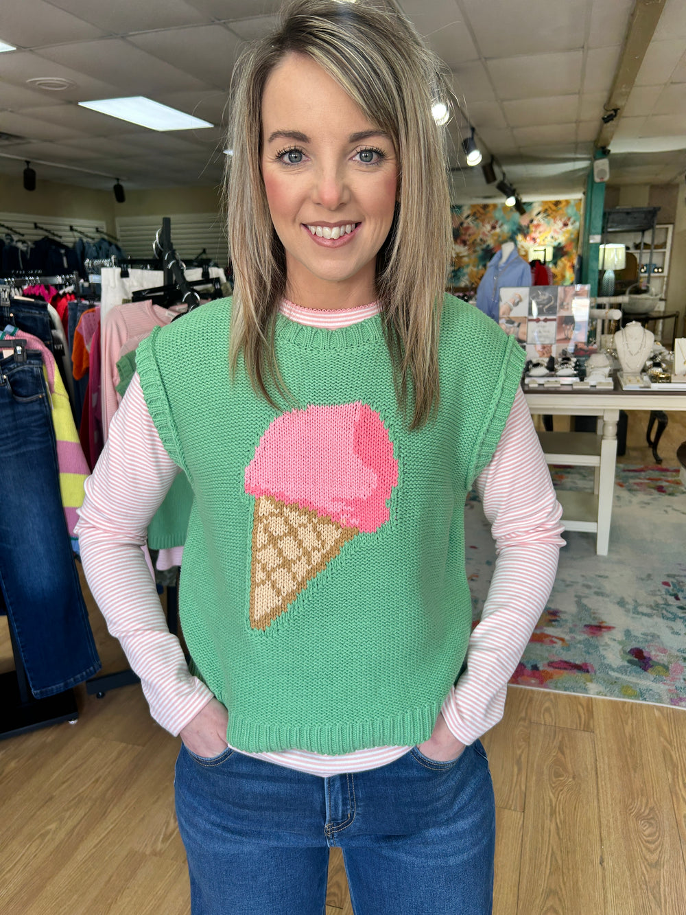 Pink and white stripe long sleeve shirt